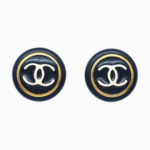 Chanel Button Earrings Clip-On Black 95A 111952, Set of 2