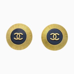 Chanel Button Earrings Clip-On Black 95C 131972, Set of 2