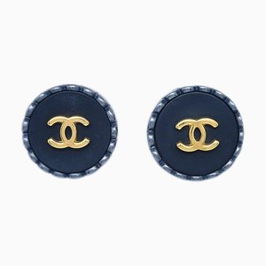 Chanel Boucles d'Oreilles Bouton Clip-On Noir 96P 131680, Set de 2