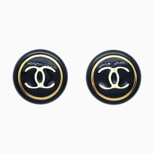 Chanel Button Earrings Clip-On Black 97A 150491, Set of 2