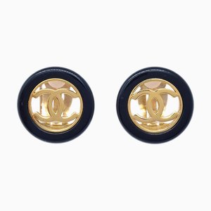 Chanel Button Earrings Clip-On Black 97A 112325, Set of 2