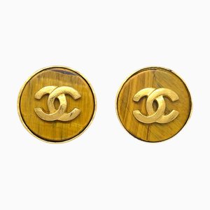 Chanel Button Earrings Clip-On Brown 95A 131578, Set of 2