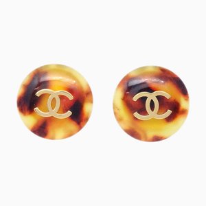 Chanel Button Earrings Clip-On Brown 97P 190702, Set of 2