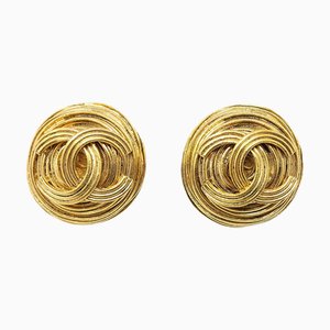 Chanel Button Earrings Clip-On Gold 94A 113281, Set of 2