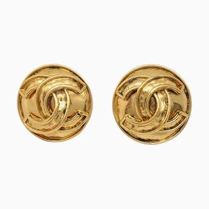 Chanel Button Earrings Clip-On Gold 94P 151190, Set of 2