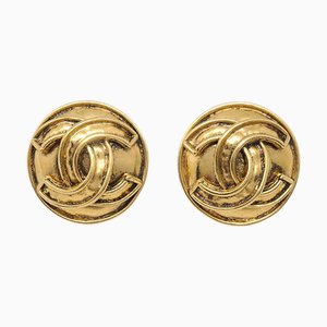 Chanel Button Earrings Clip-On Gold 94P 151381, Set of 2