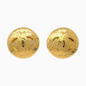 Chanel Button Earrings Clip-On Gold 94P 123274, Set of 2