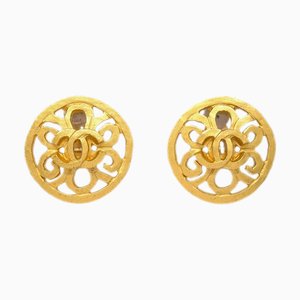 Chanel Button Earrings Clip-On Gold 95P 122212, Set of 2