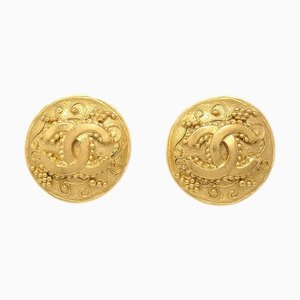Chanel Button Earrings Clip-On Gold 96A 122172, Set of 2