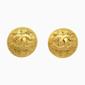 Chanel Button Earrings Clip-On Gold 96A 123222, Set of 2