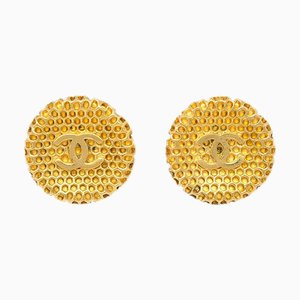 Chanel Button Earrings Clip-On Gold 96P 131521, Set of 2