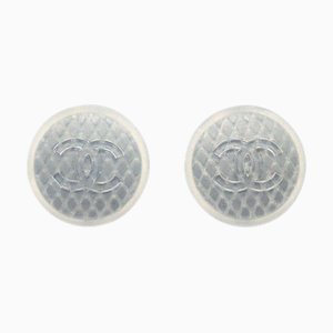 Chanel Button Earrings Clip-On Gray 99S 89935, Set of 2