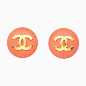 Chanel Button Earrings Clip-On Orange 24 190604, Set of 2