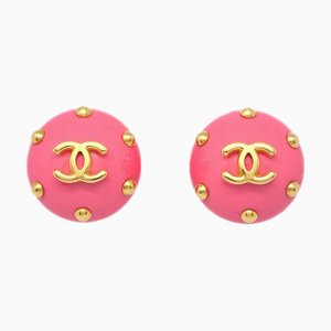 Chanel Button Earrings Clip-On Pink 96C 150490, Set of 2