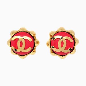 Chanel Button Earrings Clip-On Red 29 112540, Set of 2