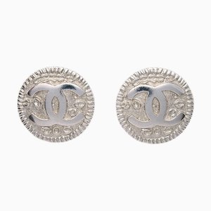 Chanel Button Earrings Clip-On Silver 97P 131504, Set of 2