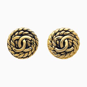 Chanel Button Earrings Gold Clip-On 2236 123225, Set of 2