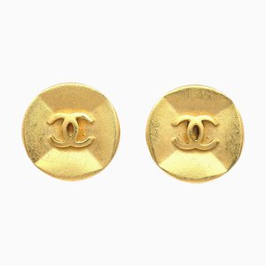 Chanel Button Earrings Gold Clip-On 93A 99867, Set of 2