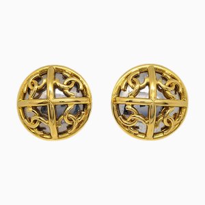 Chanel Button Earrings Gold Clip-On 93P/2939 140314, Set of 2