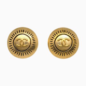 Chanel Button Earrings Gold Clip-On 96C 121490, Set of 2