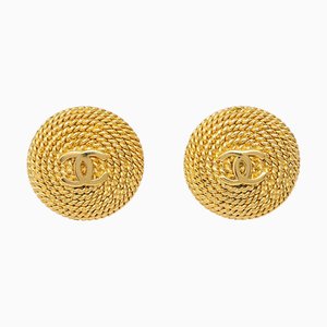 Chanel Button Earrings Gold Clip-On 96P 122626, Set of 2