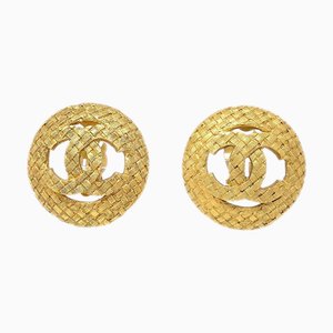 Chanel Button Quilted Earrings Gold Clip-On 2889/29 112975, Set of 2