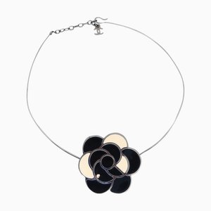 CHANEL Camellia Silver Chain Pendant Necklace 98P 150484