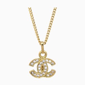 CHANEL CC Chain Pendant Necklace Gold Rhinestone 3311 132323