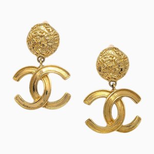 Chanel Cc Dangle Earrings Clip-On Gold 95A 151189, Set of 2