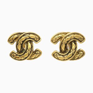 Chanel Cc Quilted Earrings Clip-On Gold 2433 142120, Set of 2