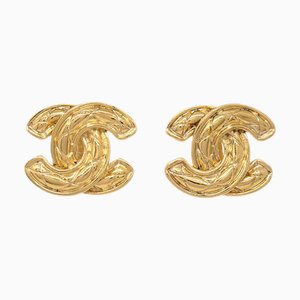 Chanel Cc Quilted Earrings Clip-On Gold 2459 151816, Set of 2