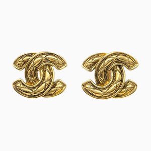Chanel Cc Quilted Earrings Clip-On Gold 2459 113301, Set of 2