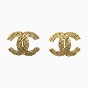 Chanel Cc Quilted Earrings Clip-On Gold 2913 113287, Set of 2