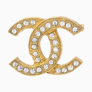 CHANEL CC Rhinestone Brooch Pin Gold 112258