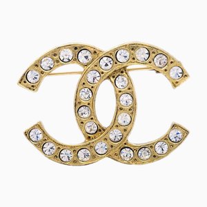 CHANEL CC Rhinestone Brooch Pin Gold 112250