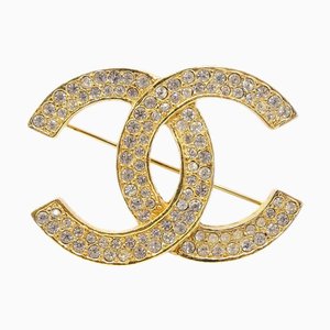 CHANEL CC Strass Brosche Gold 174 142112