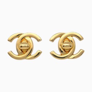 Chanel Cc Turnlock Earrings Clip-On Gold Small 95A Ak35514K, Set of 2