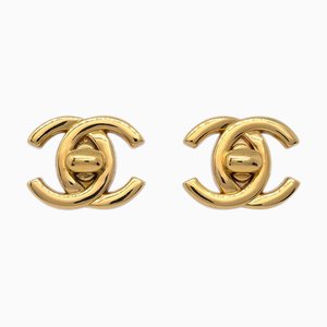 Chanel Cc Turnlock Earrings Clip-On Gold Small 96P Ak35550H, Set of 2