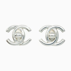 Chanel Cc Turnlock Earrings Clip-On Silver Large 97A 112339, Set of 2