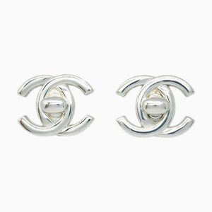 Pendientes Chanel Cc Turnlock con clip de plata grandes 97A 112339. Juego de 2