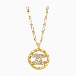 CHANEL Chain Pendant Necklace Rhinestone Gold 3438/1982 123095