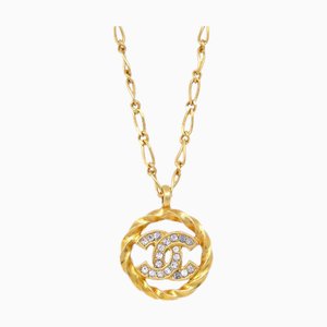 CHANEL Collier Pendentif Chaine Strass Doré 3438/1982 123095