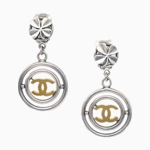 Chanel Clover Dangle Earrings Clip-On Silver 96P 112496, Set of 2