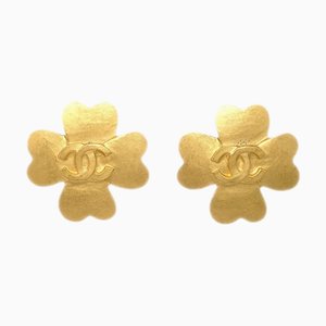 Chanel Clover Earrings Clip-On Gold 95P 131672, Set of 2
