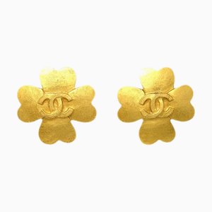 Chanel Clover Earrings Clip-On Gold 95P 122631, Set of 2