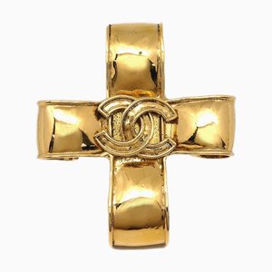 CHANEL Cross Brooch Pin Corsage Gold 94P 69905