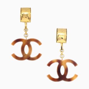 Chanel Dangle Earrings Clip-On Brown 94P 142124, Set of 2