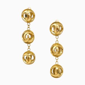 Chanel Dangle Earrings Clip-On Gold 131702, Set of 2