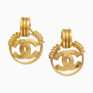 Chanel Dangle Earrings Gold Clip-On 94P 121302, Set of 2