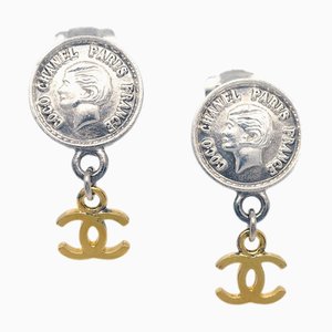 Chanel Dangle Earrings Gold Silver Clip-On 96P 130786, Set of 2